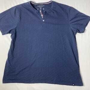 Denim & Flower Womens XL Navy Blue Polka Dot Short Sleeve Henley Shirt Cotton B